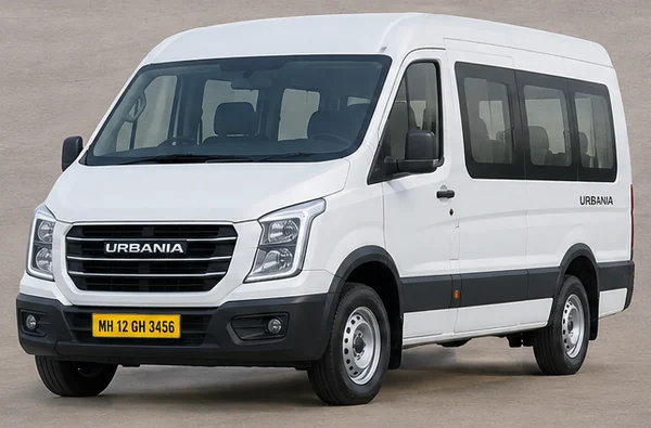 White Force Urbania 13 Seater with yellow MH commercial number plate, Mumbai