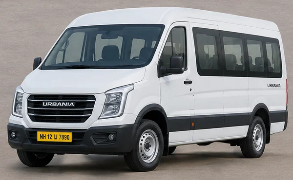 White Force Urbania 17 Seater with yellow MH commercial number plate, Mumbai